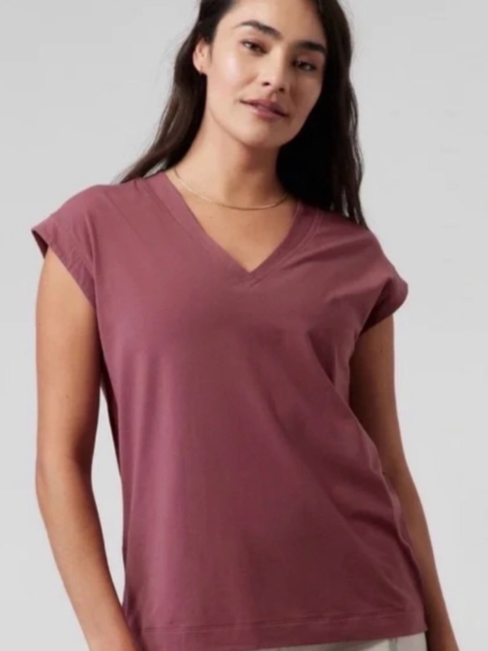 Athleta Avenue V Neck Tee 1X Dusty Rose Hi Low Cotton Blend Relaxed Fit